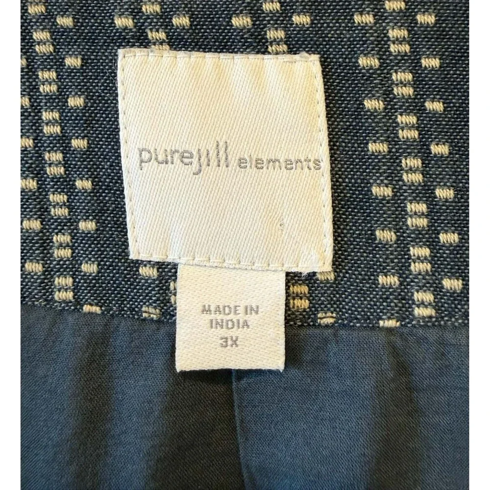 Purejill J.Jill size 3X Plus Blue Cream Cotton Jacket Pockets Lightweight Womens
